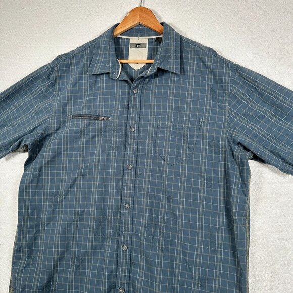 REI Mens Size XL Shirt Short Sleeve Button Front Blue Plaid Y2K Embroidered Sun - Picture 11 of 15